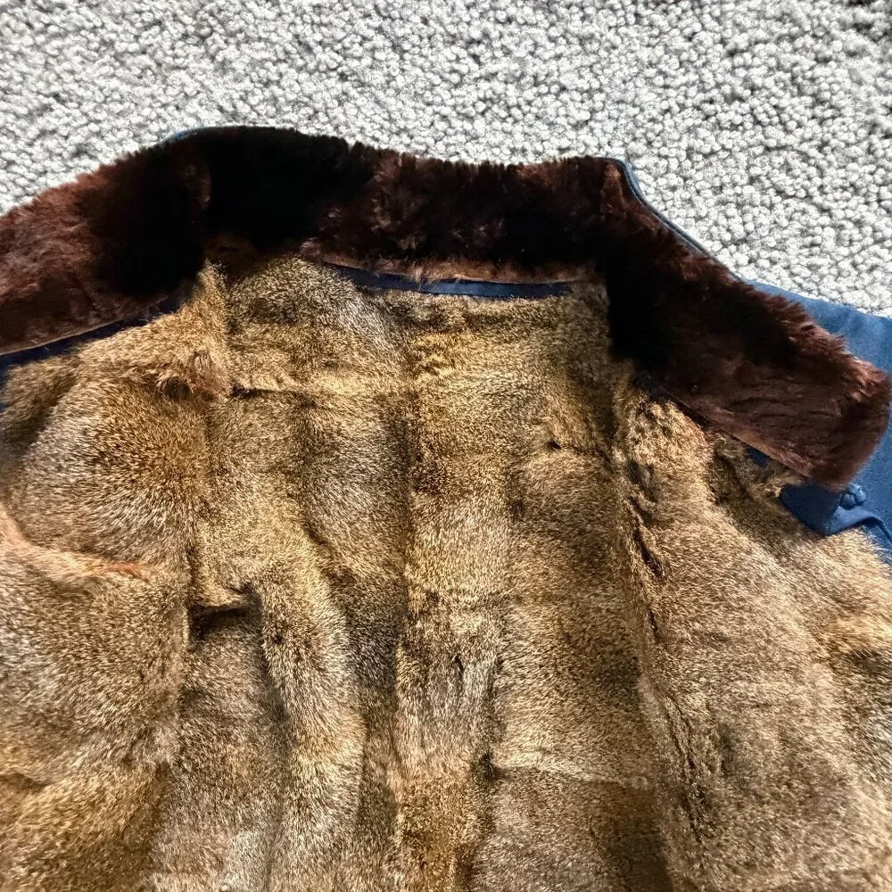Vintage Chinese Genuine Fully Rabbit Fur Lined Chore Coat- Size 42 - 1940's VGUC